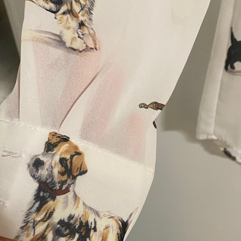 Semi Sheer Dog Print White Blouse - Picture 2 of 4